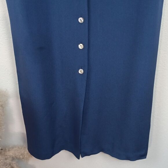 Vintage Talbots Women's Classic Silk Blue Long Sleeve Button Up Midi Dress sz 10 - Picture 6 of 15